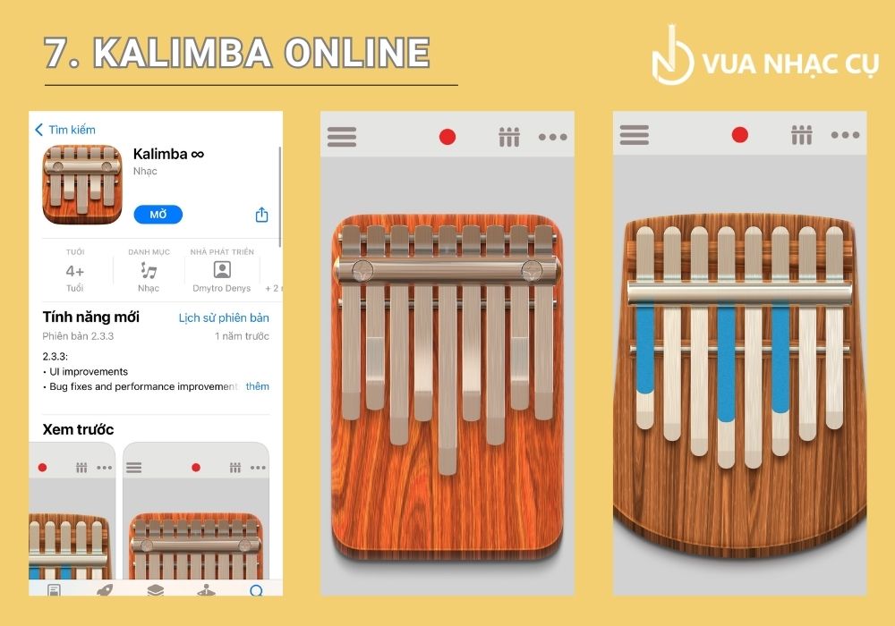 Giao diện đơn giản trên app Kalimba Online
